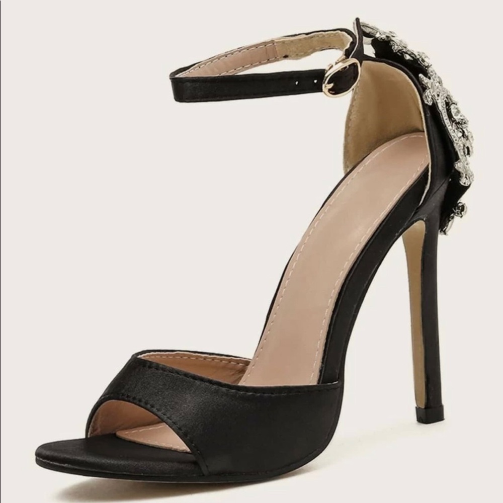 Gemstone Flower Decor Ankle Strap Stiletto Heels